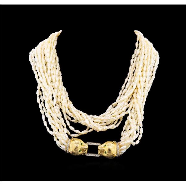 14KT Yellow Gold Pearl and Diamond Necklace