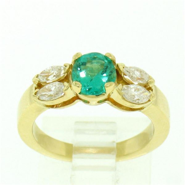 18kt Yellow Gold 1.73 ctw Round Emerald and Marquise Diamond Ring