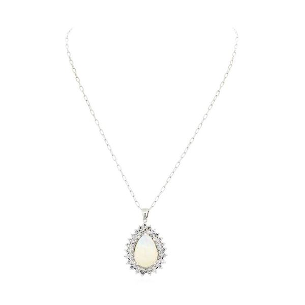 16.34 ctw Opal And Diamond Pendant & Chain - 14KT White Gold