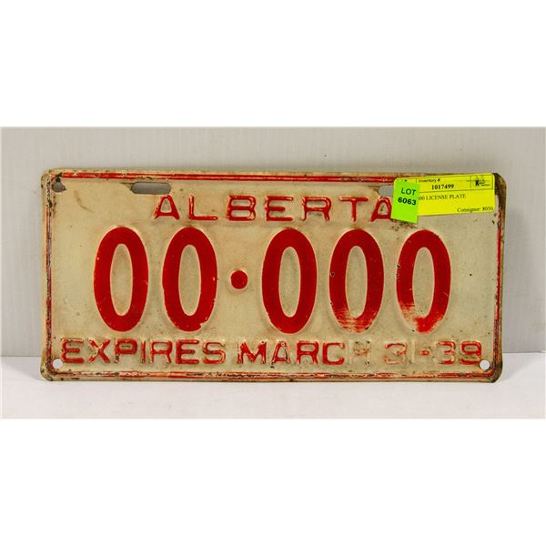 1939 00.000 LICENSE PLATE