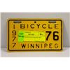 Image 1 : WINNIPEG BUCYCLE PLATE 1977