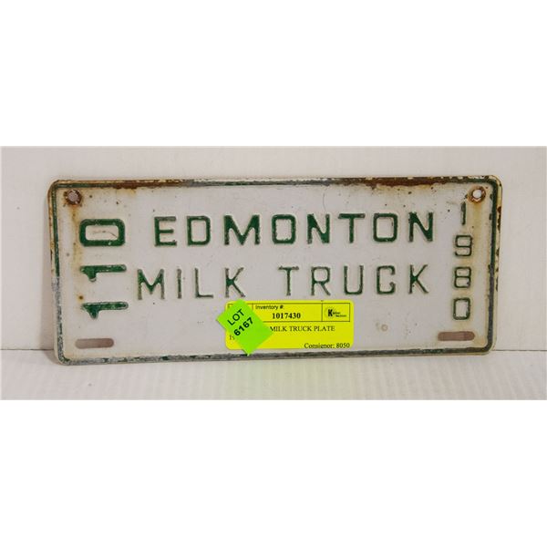 EDMONTON MILK TRUCK PLATE 1980