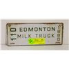 Image 1 : EDMONTON MILK TRUCK PLATE 1980