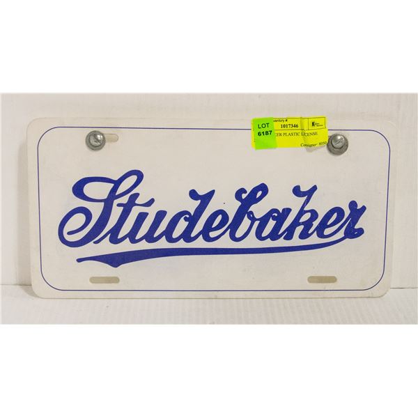 STUDEBAKER PLASTIC LICENSE PLATE