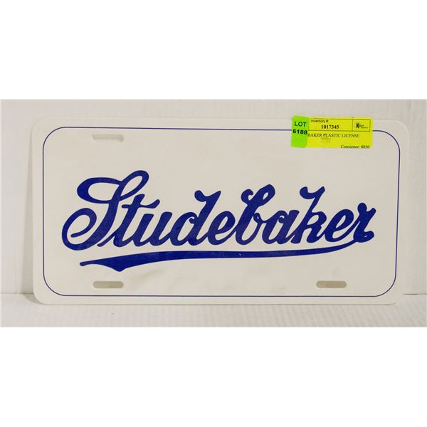 STUDEBAKER PLASTIC LICENSE PLATE