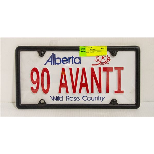 1990 AVANTI PLASTIC LICENSE PLATE