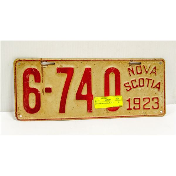 1923 NOVA SCOTIA PLATE