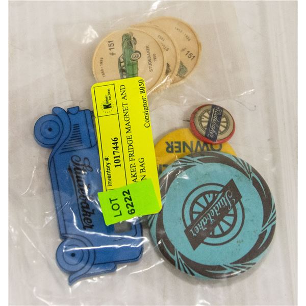 STUDEBAKER FRIDGE MAGNET AND PINS - 5 IN BAG
