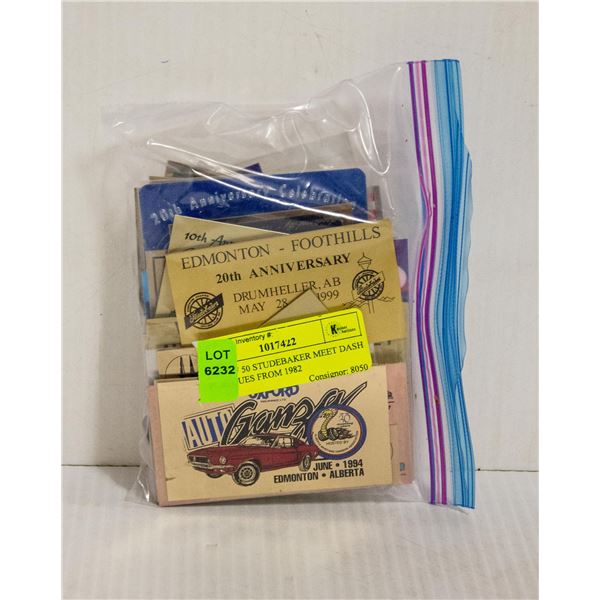 BAG OF 50 STUDEBAKER MEET DASH PLAQUES FROM 1982