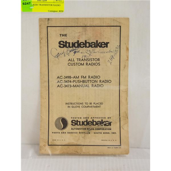 STUDEBAKER TRANSISTOR RADIO MANUAL