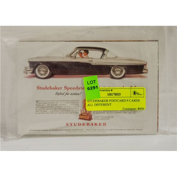 STUDEBAKER POSTCARD 9 CARDS ALL DIFFERENT