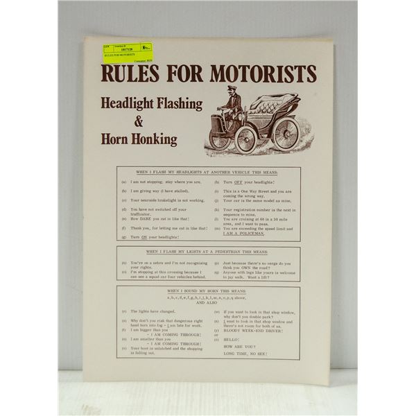 RULES FOR MOTORISTS