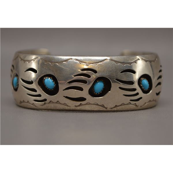 NATIVE AMERICAN NAVAJO SILVER AND TURQOUISE BRACELET BY PF ARLENE SPENCER