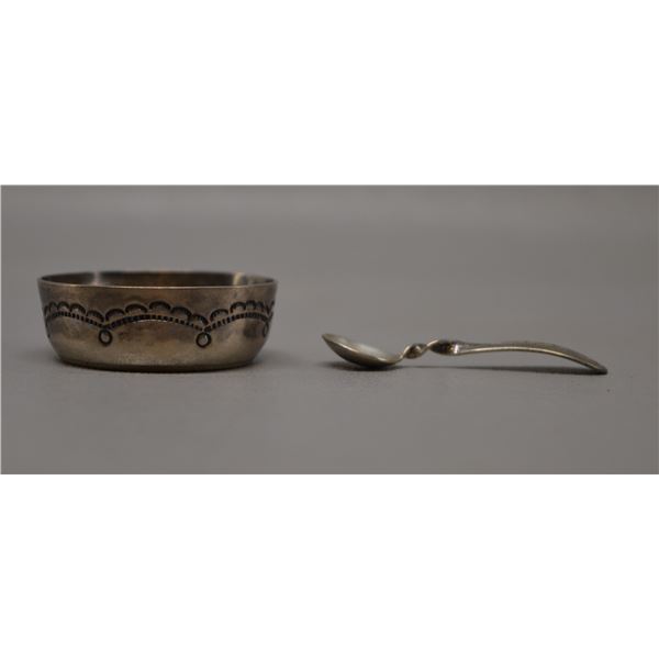 NATIVE AMERICAN NAVAJO SILVER BOWL AND SPOON