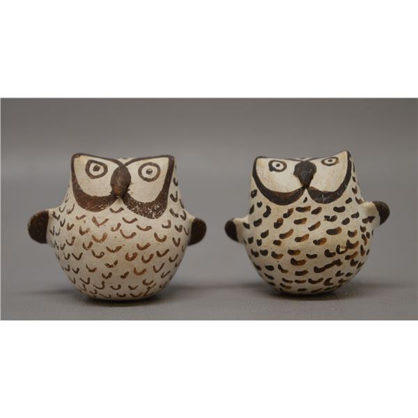 TWO NATIVE AMERICAN ACOMA POTTERY OWLS BY LENO