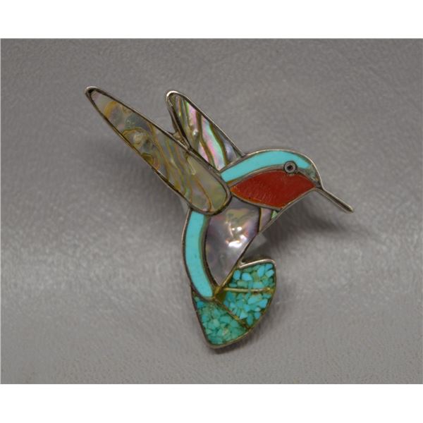 NATIVE AMERICAN ZUNI SILVER PIN SIGNED WITH HALLMARK