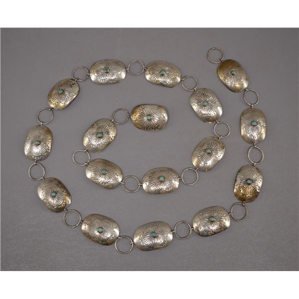 NATIVE AMERICAN NAVAJO SILVER LINK CONCHO BELT