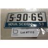 Image 1 : 1953 WHEATIES CEREAL MINI LICENSE PLATE NOVA SCOTIA