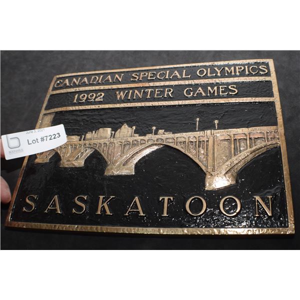 VERY HEAVY SASKATOON BRASS PLAQUE SIGN