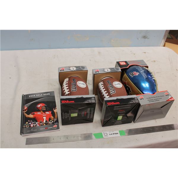 3 CFL Footballs in Boxes with Rule Book