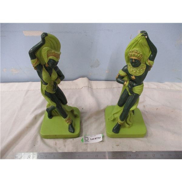 Pair of Green Lady Dancer Figurines 13  High