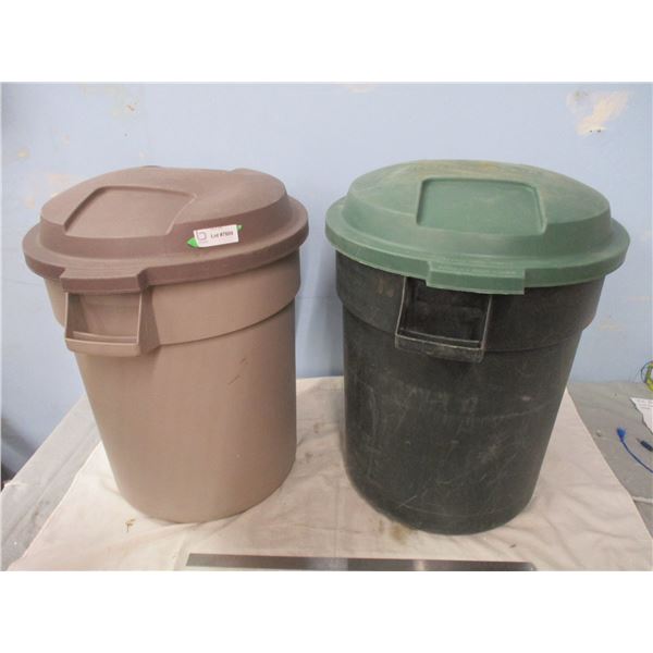 (2X THE MONEY) Pair of Plastic Garbage Cans with Lids