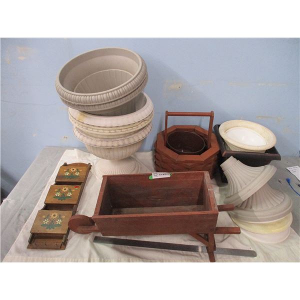 Assorted Plastic and Wooden Garden Planters