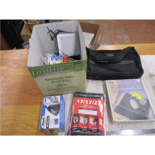 Assorted Electronics Cables and Ink Vacuum in Box