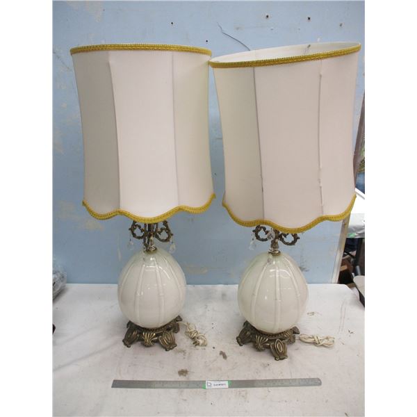 Pair Vintage White Lamps 36  tall