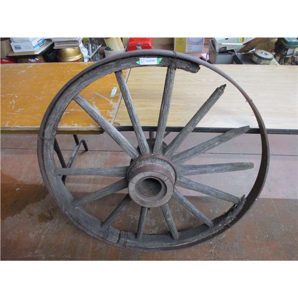 Wood Spoked Wagon Wheel (some damage) 46" Round