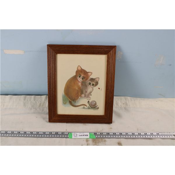 1963 Big Eye Cats Signed G. Buckett Print in Frame (10 1/4" x 12 1/4")