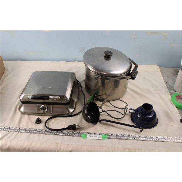 Cuisinart Waffle Maker (Button Broken) Plus Stock Pot and Canning Utensils (Some Enamel)