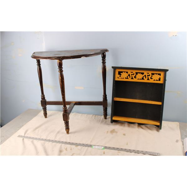 Wooden Display Rack, Plus Three Legged Table (Table 24  Long)