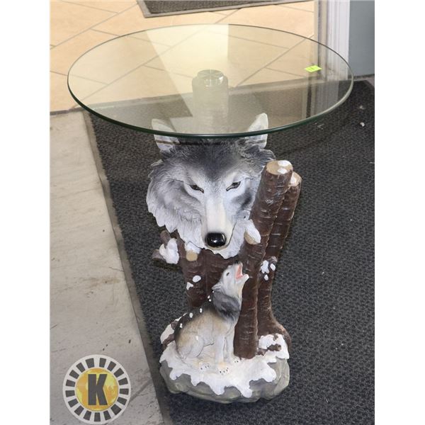 WOLF THEME GLASS TOP END TABLE