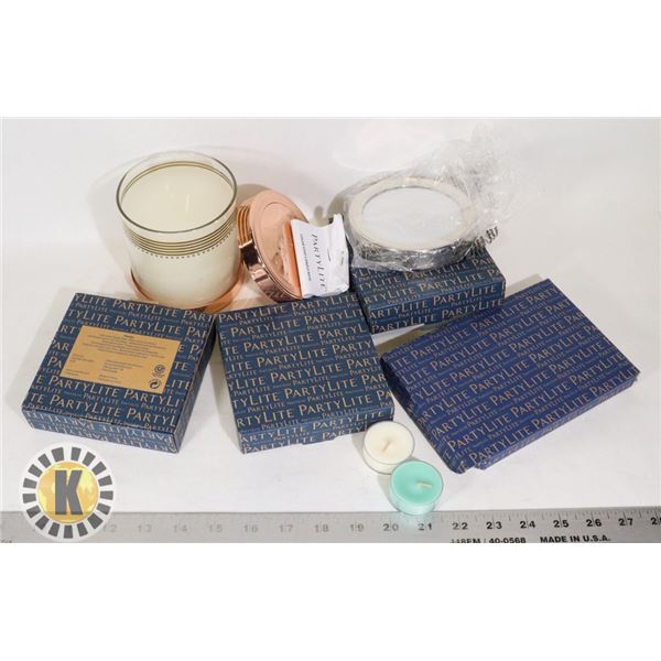 FLAT OF PARTY LITE CANDLES AND ACCESSORIES