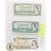 Image 1 : 3 1 DOLLAR BANKNOTES CANADA 2 1954 DIFFERENT SIGNA