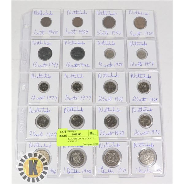 20 NETHERLANDS COINS 1 CENT 5 CENTS 10 CENTS 25