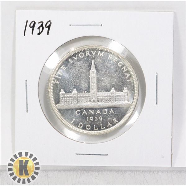 1939 SILVER CANADA $1 DOLLAR COIN, HIGHER GRADE