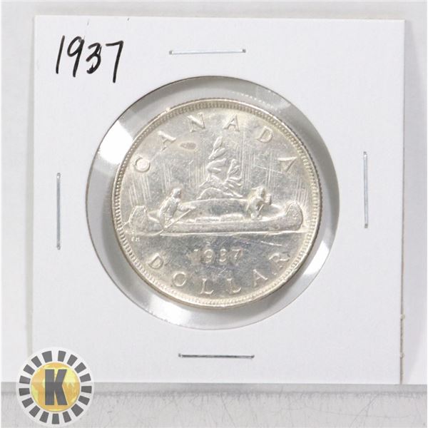 1937 SILVER CANADA $1 DOLLAR COIN, HIGHER GRADE
