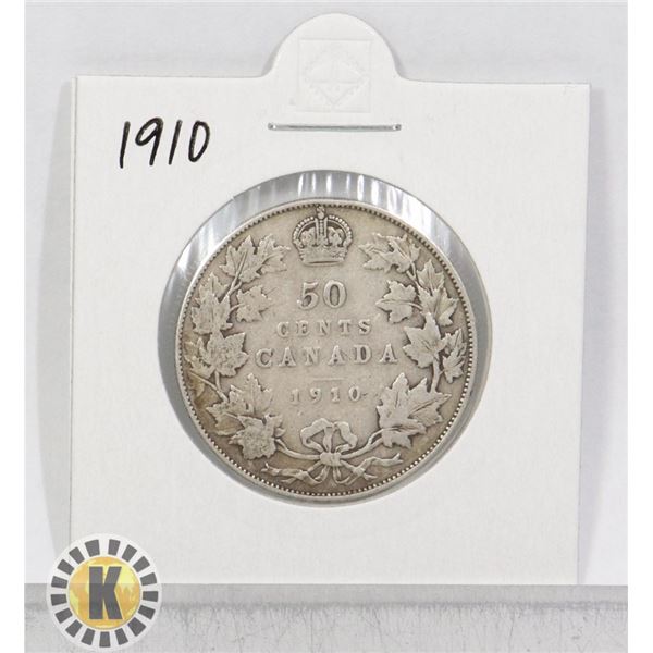 1910 SILVER CANADA 50 CENTS COIN