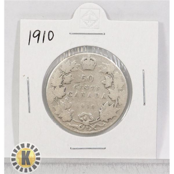 1910 SILVER CANADA 50 CENTS COIN