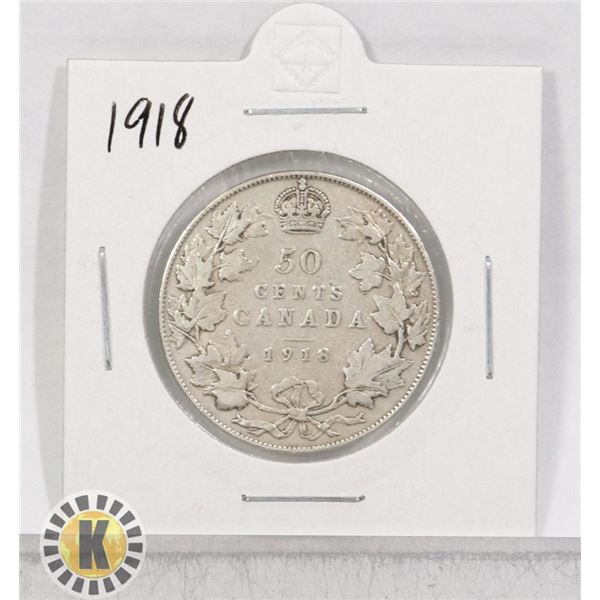 1918 SILVER CANADA 50 CENTS COIN