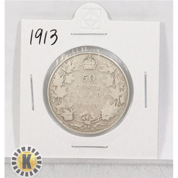 1913 SILVER CANADA 50 CENTS COIN