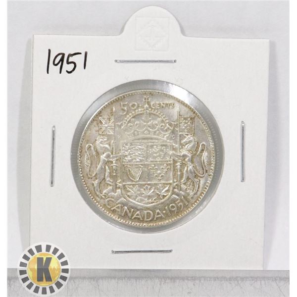 1951 SILVER CANADA 50 CENTS COIN
