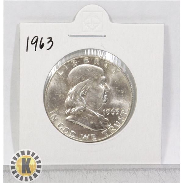 1963 SILVER USA KENNEDY 50 CENTS COIN, BU