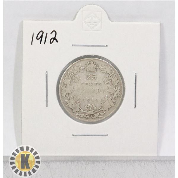 1912 SILVER CANADA 25 CENTS COIN