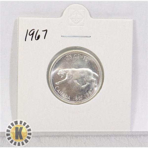 1867-1967 SILVER CANADA 25 CENTS LYNX COIN