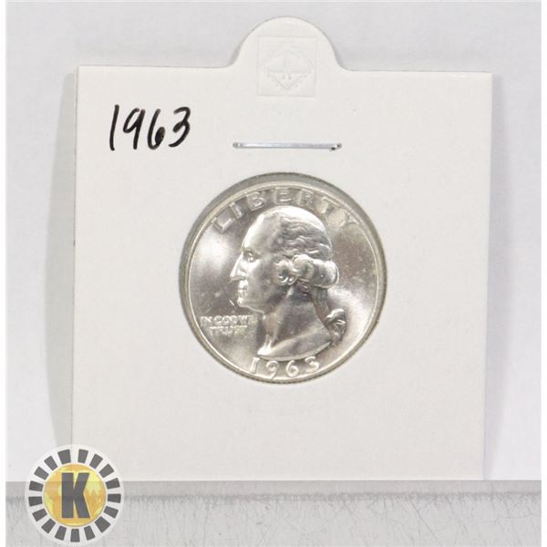 1963 SILVER USA QUARTER DOLLAR COIN, BU