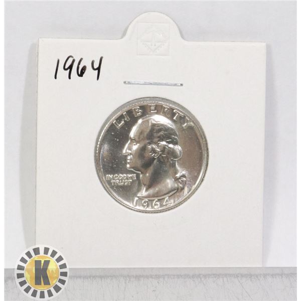 1964 SILVER USA QUARTER DOLLAR COIN, BU