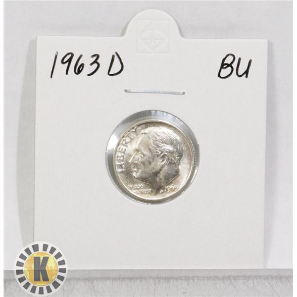 1963 D SILVER USA 10 CENTS COIN, BU